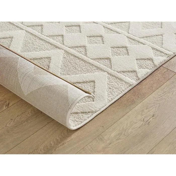 Tapis de Salon ou chambre en creme 240X340 | avec effet 3D | Tapis poil ras moderne et doux | design scandinave - Everest-2
