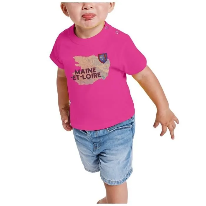T-shirt Bébé Manche Courte Rose Maine et Loire 49 Departement Angers Carte Ancienne-1