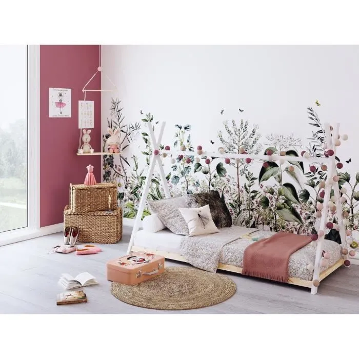 WEBER Lit cabane enfant Montessori- Pin massif - Blanc - Sommier inclus - 90x190 cm - Modèle SIOUX-1