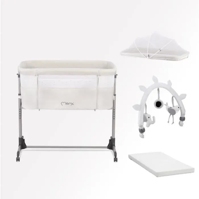 Lit Cododo et Berceau Bébé MoMi REVO - Gris - Hauteur et Angle Réglables - Roues-1