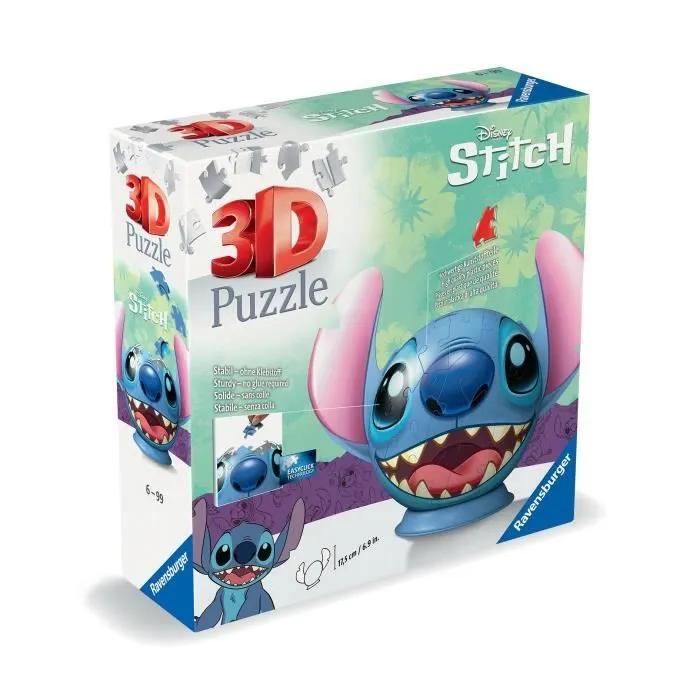 Puzzle 3D Ball Disney Stitch 72 pièces, Dès 6 ans, Ravensburger, 11574-3