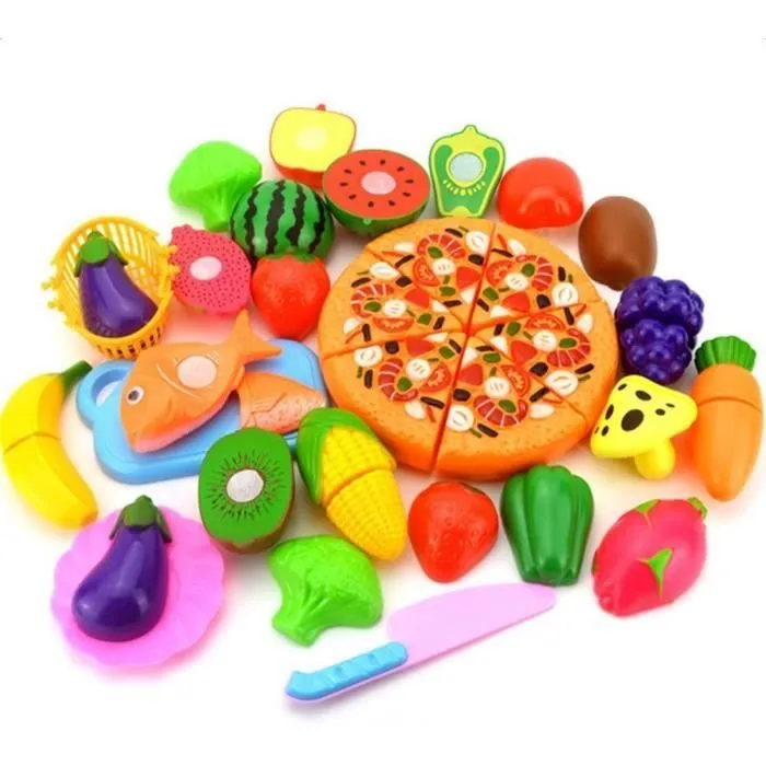 Lot de 24Pcs Jeu D'imitation Coupe Fruits Légumes Jeu Enfants Kid Jouet éducatif a decouper de Cuisine Pizza pour Les Enfant a la M-0