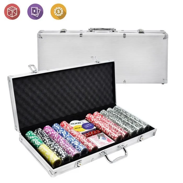 Coffret de Poker - LZQ - Mallette en Aluminium - 500 Jetons - 2 Jeux de Cartes - 5 Dés-0