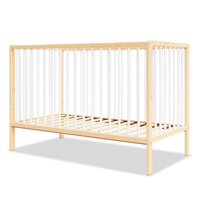 Lit bébé évolutif Mathis 60x120 cm (matelas non inclus) | Bois naturel et blanc-1