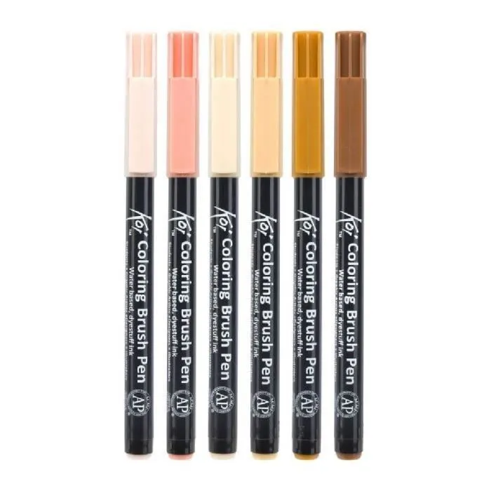 Feutres pinceau - SAKURA - KOI Coloring Brush Pen - Set de 6 - Pointe pinceau - Pour artistes-1