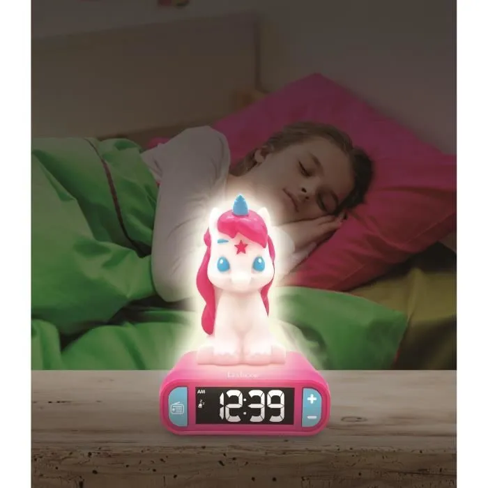 Réveil veilleuse digital LEXIBOOK - Licorne - 3D lumineux et sonore - Blanc et rose - Enfant-3