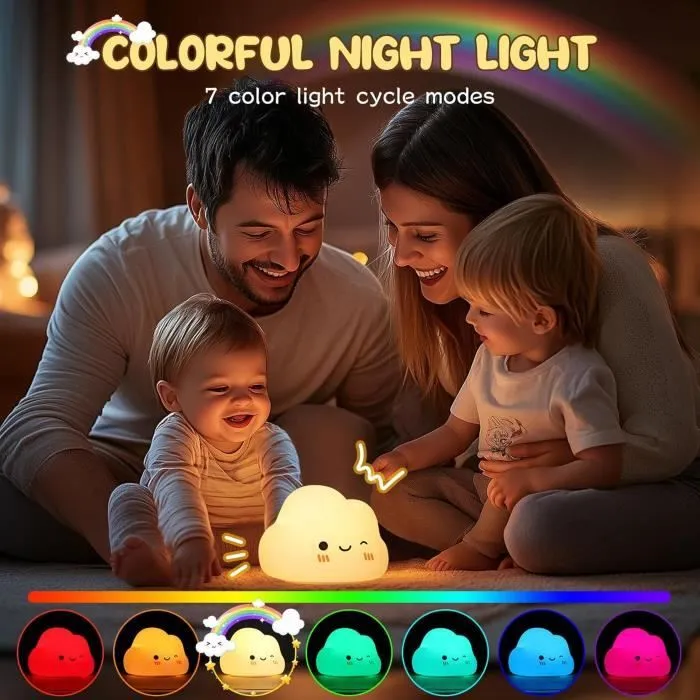 Veilleuse Bébé Nuage Veilleuse Enfant Rechargeable,7 Couleurs 3 Luminosité-2