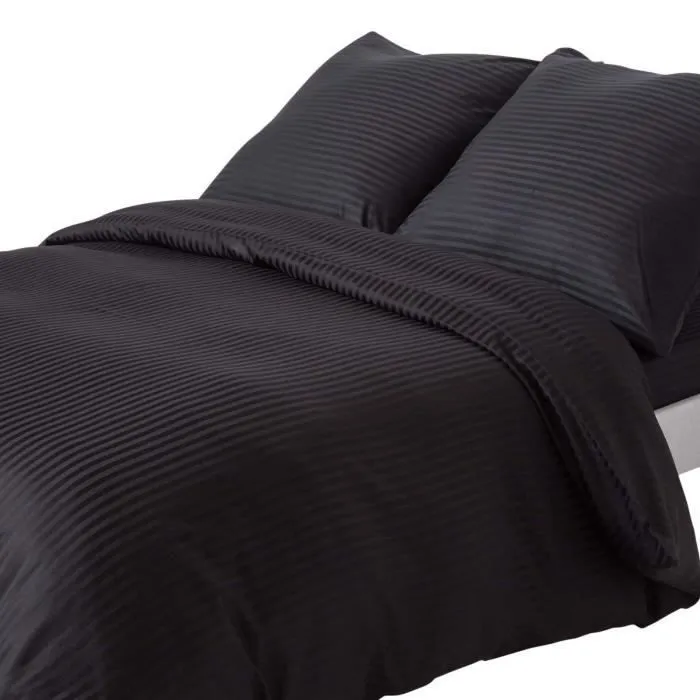 Parure de lit - Homescapes - Noir 100% coton Egyptien 330 fils - Rayures satinées - 155 x 220 cm-0