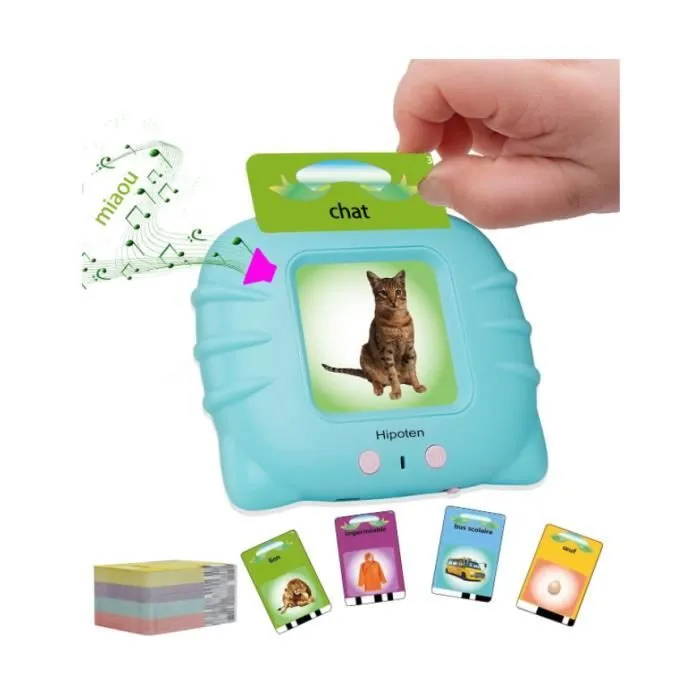 Cartes éducatives,Jouets éducatifs pour Jeunes Enfants de 1 à 6 Ans, Jouets préscolaires pour écouter 224 Mots (Bleu français)-0