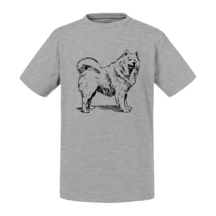 T-shirt Enfant Gris Chow Chow Chien de Race Poil Long Dessin Mignon-0