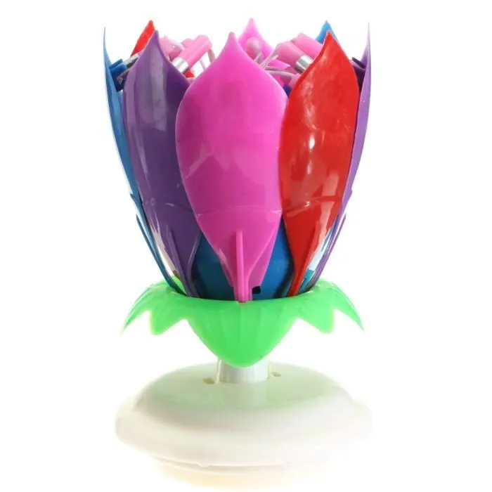 Romantique Joyeux Anniversaire Fleur Double Lotus Musical Rotatif Bougie Gâteau Multicolore-0