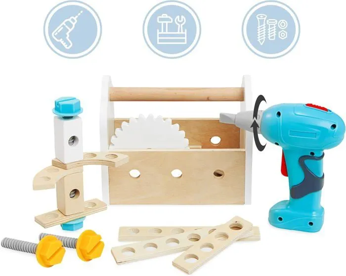 Etabli Enfant en Bois- Mamabrum- Grand atelier bois avec outils XXL - 74 éléments- Kit DIY- table de travail, perceuse, tournevis-4