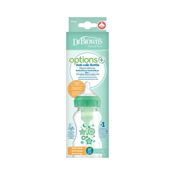 Dr. brown's - 1 - Biberon anti-coliques Large Options + 270 ml Vert - Etoiles Biberon + 0 mois-1