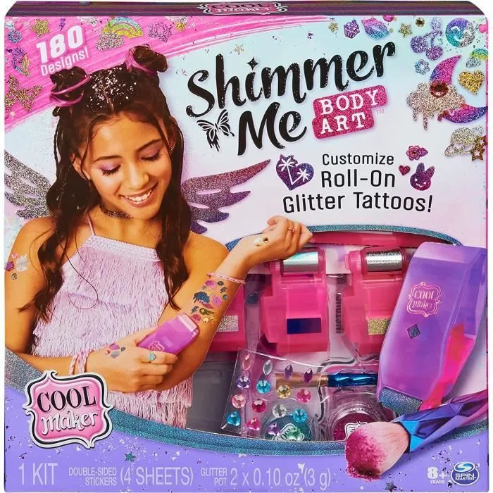 COOL MAKER - Shimmer Me Body Art - Machine à Tatouages pour enfants - 180 motifs Avec Couleurs Strass et Paillettes-0