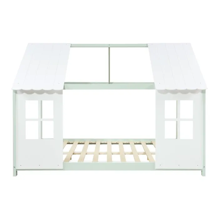Lit cabane Tostedt pour enfant 120 x 200 cm avec matelas sommier à lattes bois de pin vert menthe blanc [en.casa]  *88565882*-4
