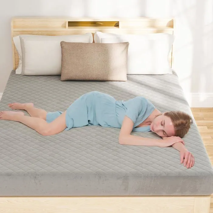 COSTWAY Matelas Queen 140 x 200 cm, Surmatelas Multi-Couches en Velours avec Rembourrage en Éponge, Fond Antidérapant-1