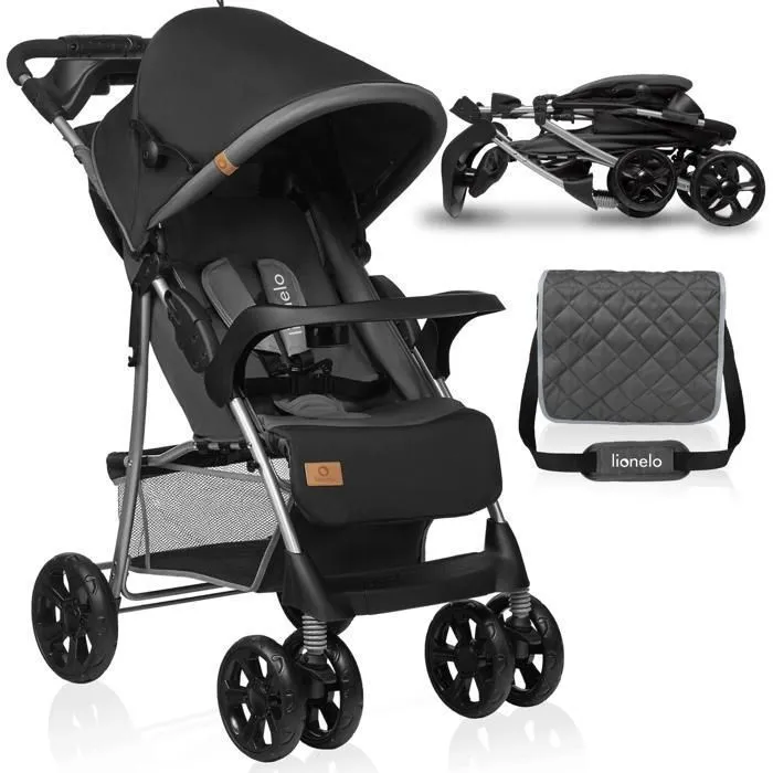 Poussette canne légère LIONELO Emma - Plage rapide - 6-36 mois - Sac inclus - Grand panier - Gris foncé-0