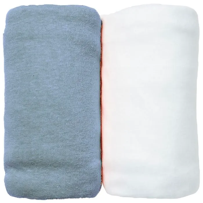 2 Draps Housses jersey 70x140 cm Coton bio Blanc/Océan - Éveil et Nature-1