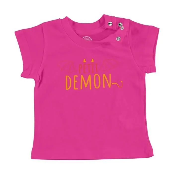 T-shirt Bébé Manche Courte Rose Petit Démon Mignon Dessin Original Diable-0