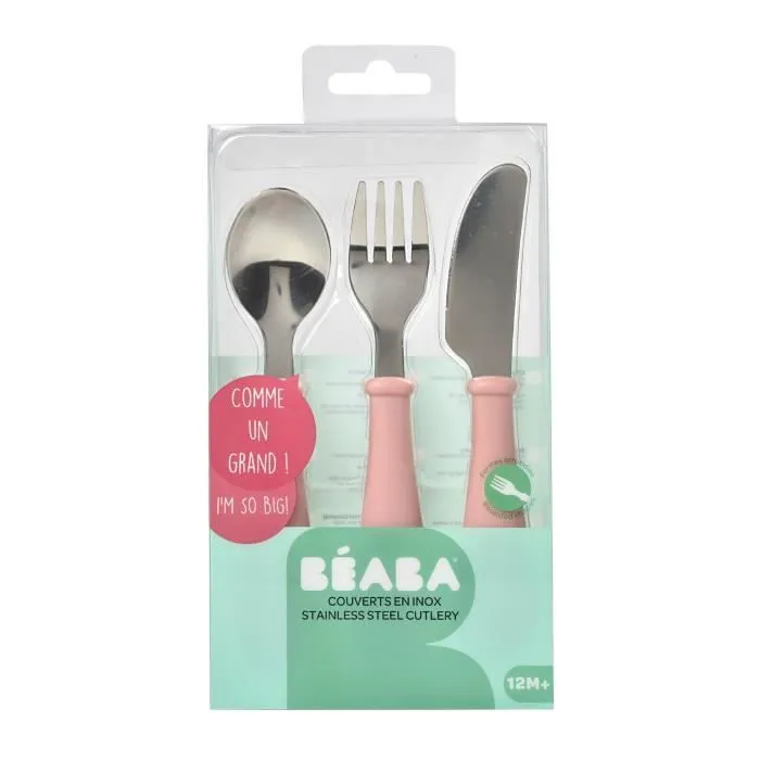 BEABA, Set de 3 couverts inox old pink-0