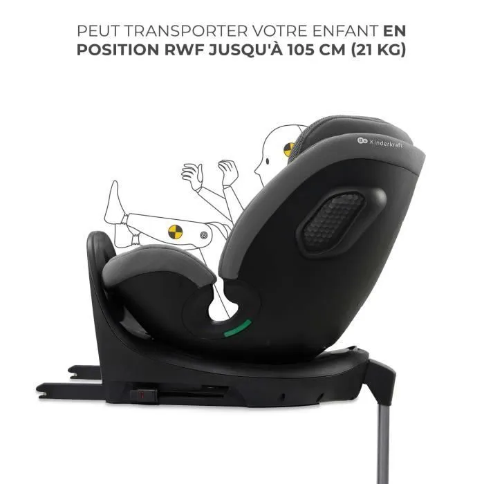 Siège auto I-size 40-150 cm - KINDERKRAFT XRIDER - Rotation à 360° - Base intégrée avec isofix - 8 positions d'inclinaison - Gris-2