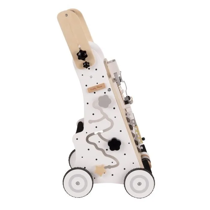 KiddyMoon Trotteur Avec Un Tableau D'activité, Bois Chariot De Marche Pour Bébé Multifonctionnel WK-001,Noir-Blanc,Poignée réglable-1