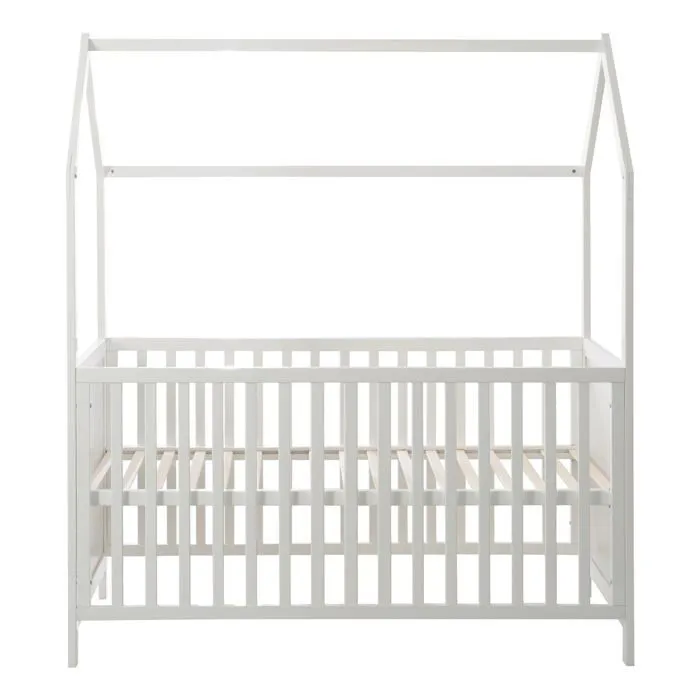 ROBA Lit Cabane Bébé Évolutif 70x140 cm - Convertible en Lit Junior et en Banc - Hauteur Réglable - Bois Laqué Blanc-4