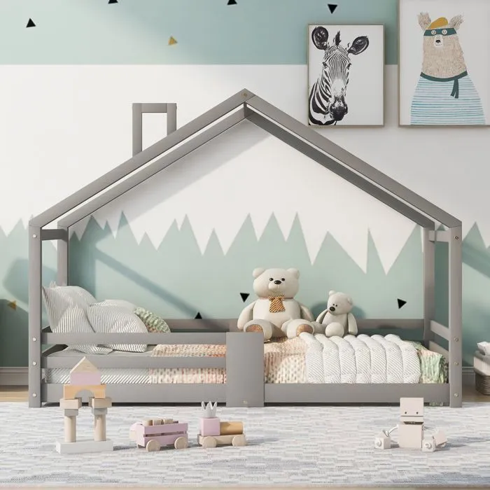 Lit cabane - LIBERTÉ - 90x200cm - Bois de pin - Protection contre les chutes - Montage facile-1