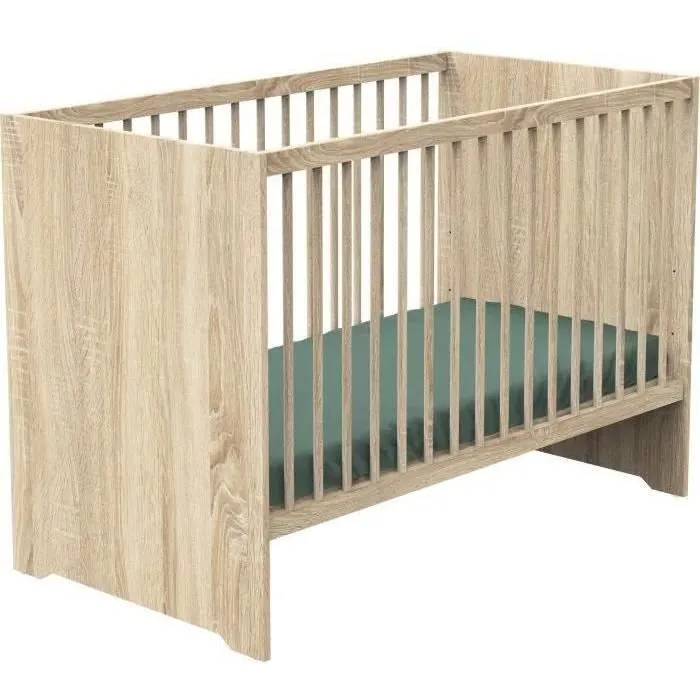 Chambre bébé duo MONTANA - Lit 120x60 + Commode à langer 2 tiroirs décor chêne doré - SAUTHON-1