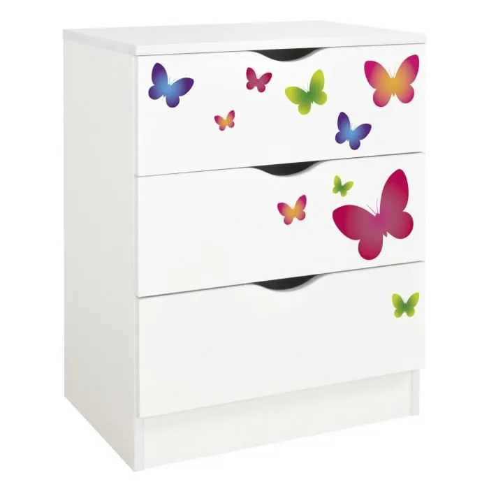 Commode blanche avec les tiroirs Roma /motif Papillons/-0