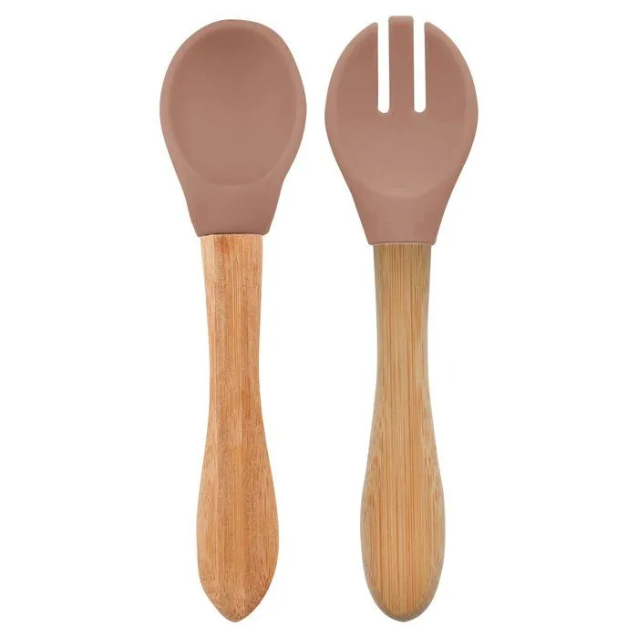 Set de couverts en bambou et silicone - Minikoioi - Caramel - Pour bébé - 14,5 cm x 3 cm-0