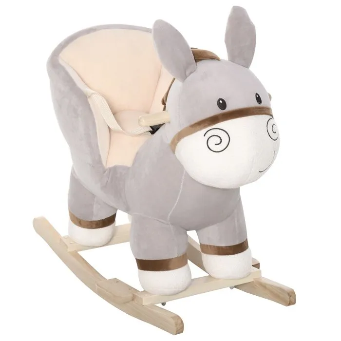 HOMCOM - cheval à bascule - Bois peuplier - 61x34x58cm - Gris-0
