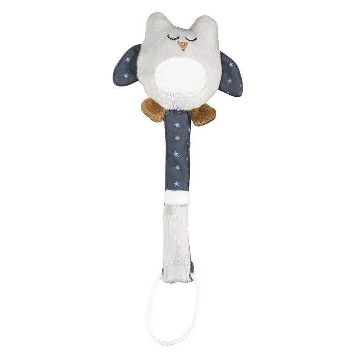 Attache-tétine bébé en coton chouette - Merlin - Prévention des pincements de doigts-0