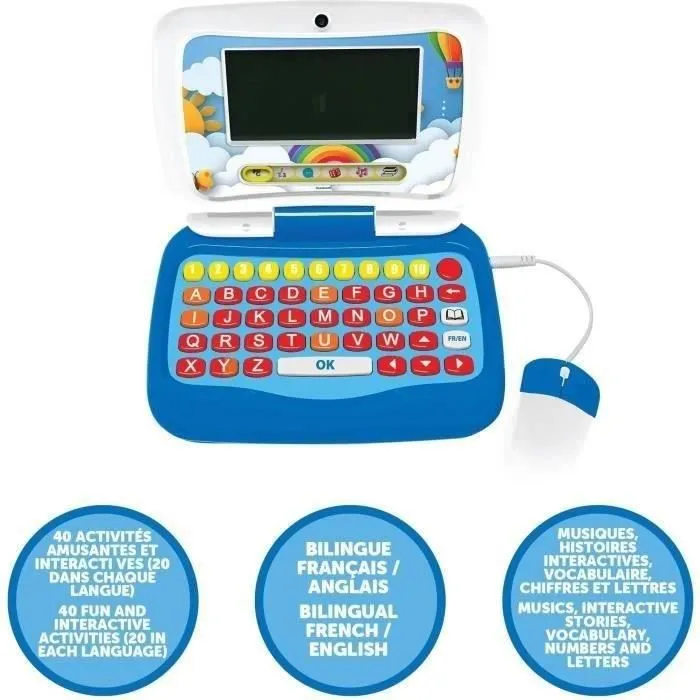 Ordinateur portable éducatif parlant bilingue FR/EN pour un total de 40 activités réparties en 6 catégories-1