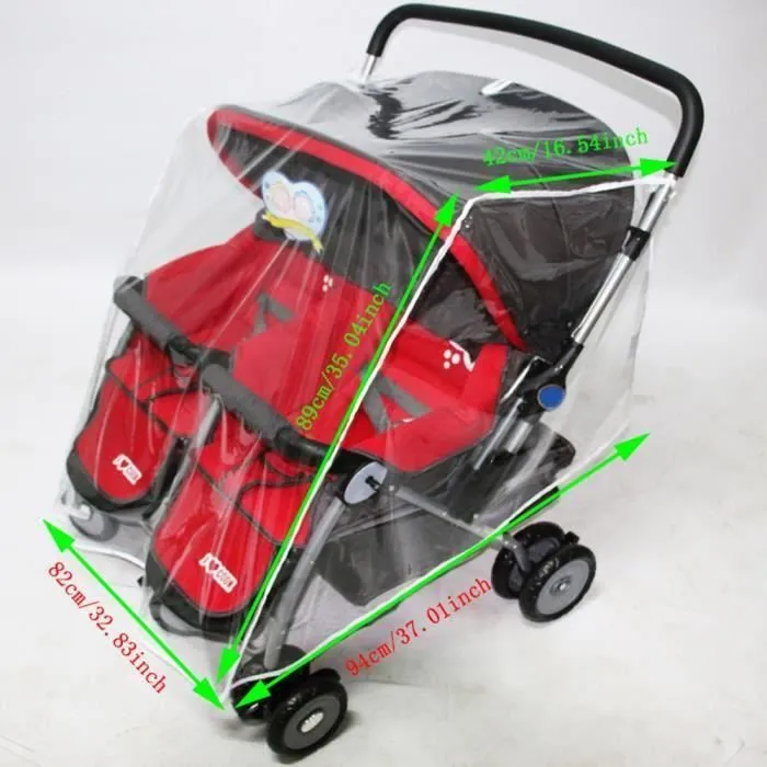 Habillage Pluie Poussette Double Housse de Pluie Protection Poussette Jumeaux avec Boucle d'Attache-1