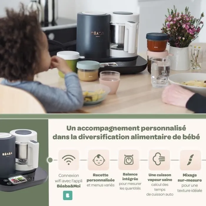 BEABA Babycook smart - connecté - bol en verre 1250 ml - gris anthracite-4