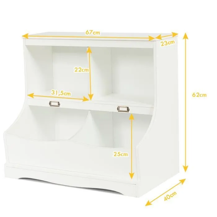 COSTWAY Meuble de Rangement à Jouet pour Enfant, Inclus 4 Compartiments de Rangement, Avec Coin Arrondis et Surface Lisse Blanc-3