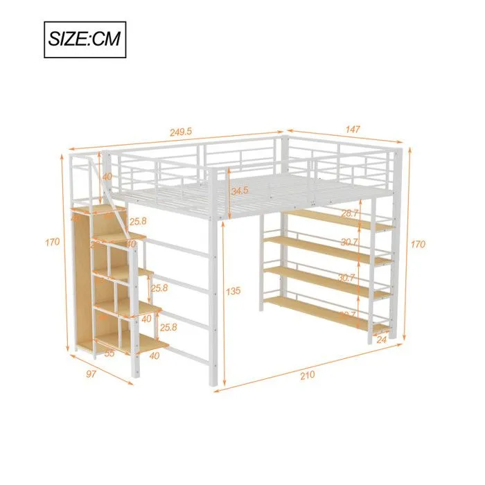 Lit mezzanine - Blanc - 90x200cm - Escalier de sécurité - Armoire intégrée - Design enfant-2