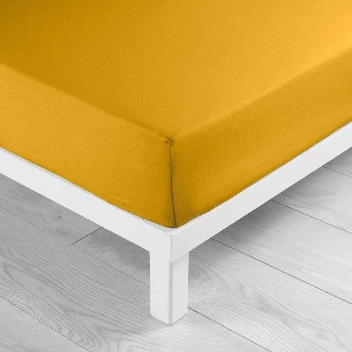 Drap housse 140x190 cm - Bonnet 30 cm - 100% coton - Jaune-0