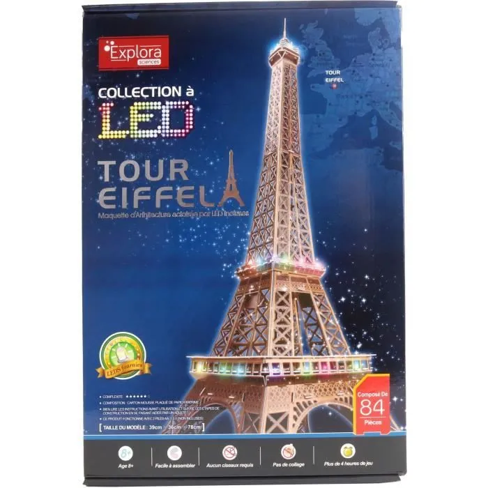 Maquette 3D - EXPLORA - Tour Eiffel - Lumineuse LED - 84 pièces - À monter soi-même-3