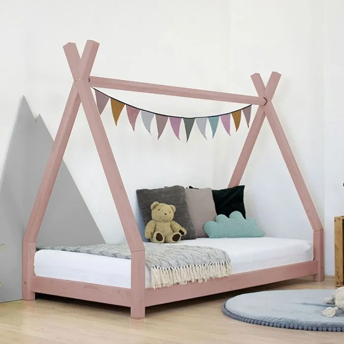Lit tipi enfant NAKANA 80 x 180 rose pastel-1