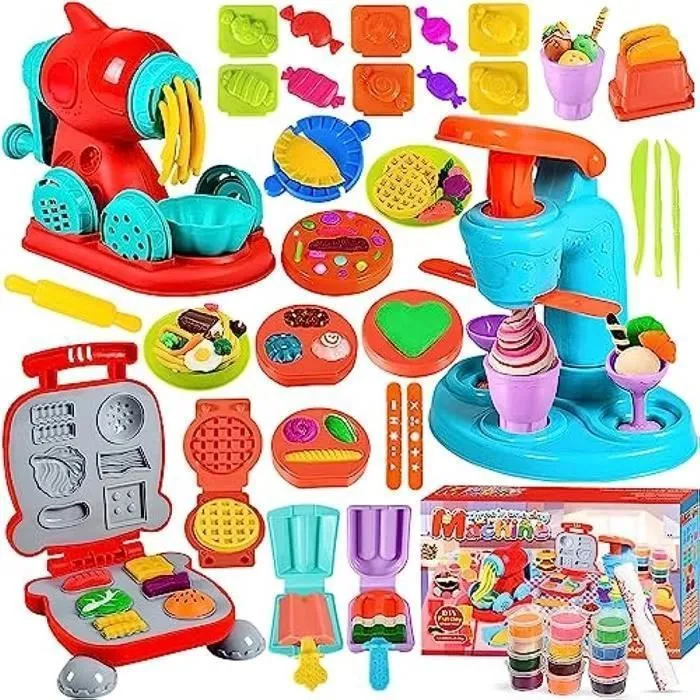 Jouet de Creation,51 pièces Pâte À Modeler pour Enfants, Accessoires en Pâte à Modeler pour Créer des Hamburgers et des Pizza, Pâtes-0