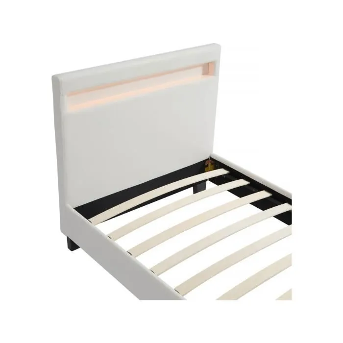 Lit LED - HABITAT ET JARDIN - Maria - 90 x 190 cm - Blanc - Design moderne-3