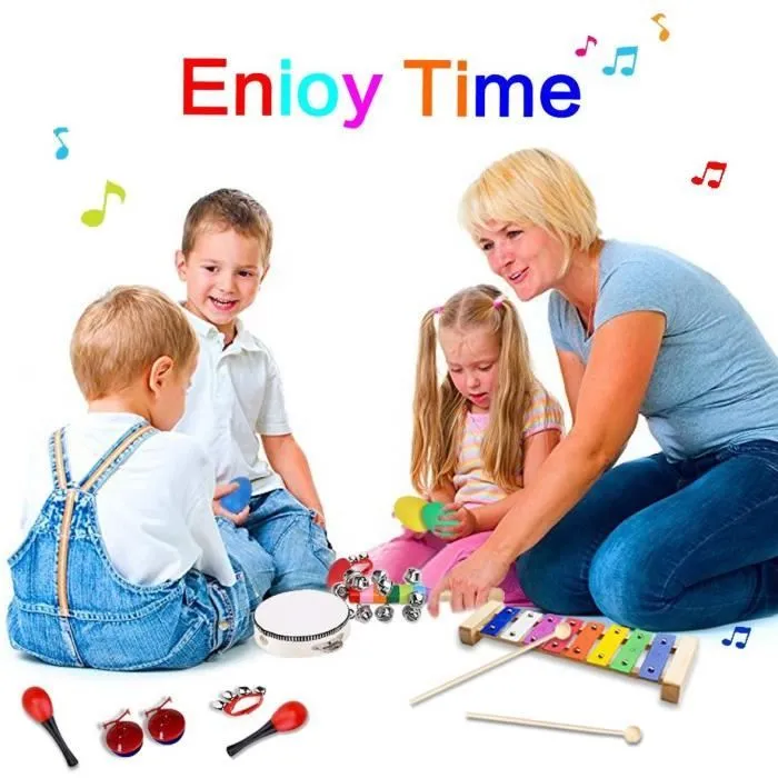 NetBoat Instrument de Musique pour Enfant, 25 Pièces Instruments de Musique en Bois Percussion pour Bébé avec Xylophone,Tambourin-3