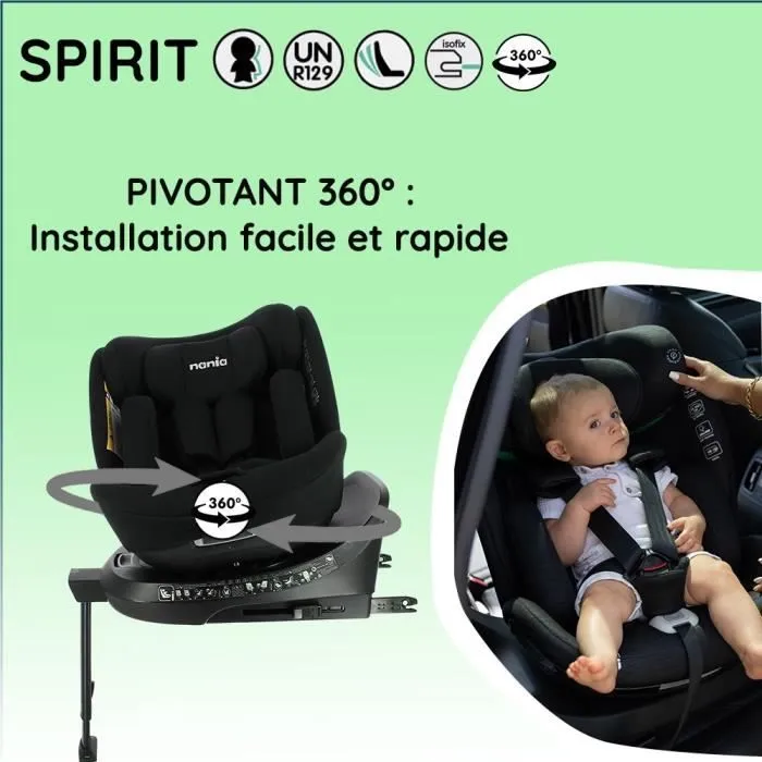 NANIA Siège auto isofix SPIRIT, Groupe 0/1/2/3, de 0 à 10 ans, 0-36 kg, 40-150 cm, R 129– Têtière réglable - Inclinable - Pivotant --6