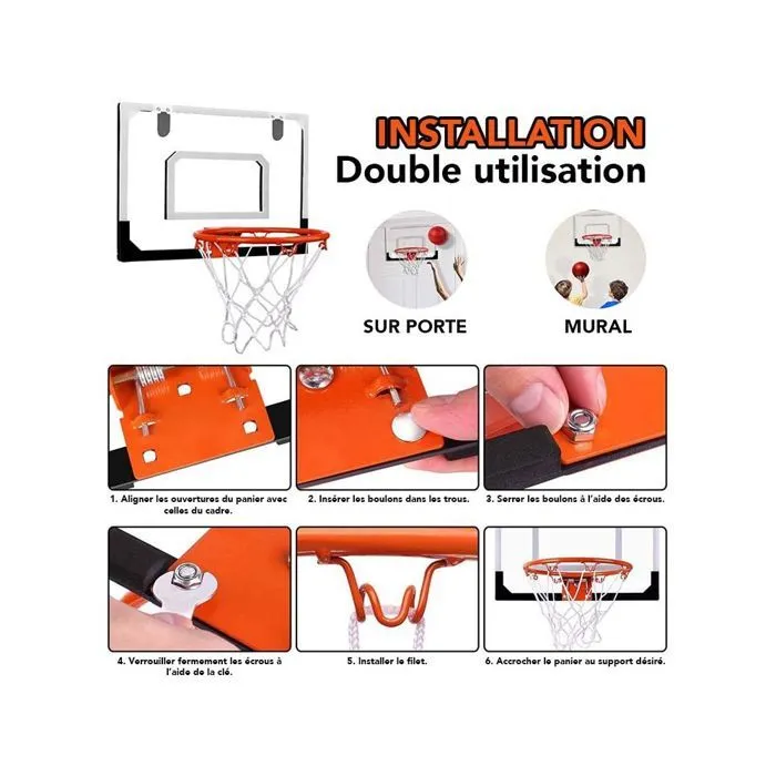 Mini panier de basket intérieur - Rouge - Pour enfant - Accroches de porte incluses-3