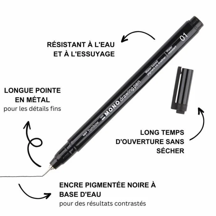Feutre - TOMBOW - MONO drawing pen : 02 - Pointe fine 0,30 mm - Couleur noire - Mixte adulte-1