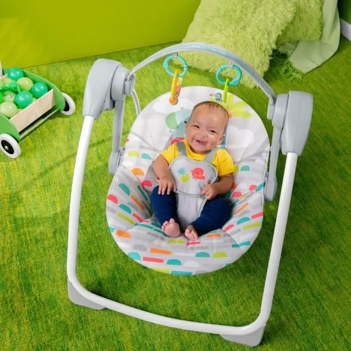 BRIGHT STARTS Balancelle bébé électrique compacte – Animaux, 6 vitesses balancement, 10 chansons, 2 position d'inclinaison-2