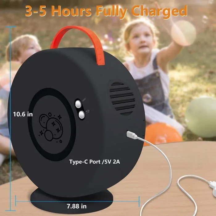 Machine à Bulles Jouet a Bulles Automatique Rechargeable Soufflante Rotatif 90°-360°, 500ml Souffleur à Bulles pour Enfants-5