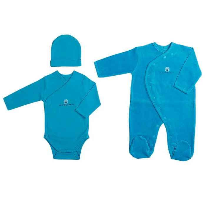 Set Dors-bien velours + Body + Bonnet Coton bio Lagon - Éveil et Nature-0